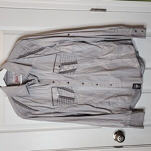 Rock 47 by Wrangler Long Sleeve Light Grey Button Snap Shirt, Men's Size Large